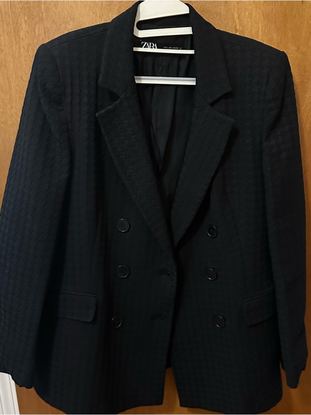 Zara Black Double-Breasted Textured Blazer